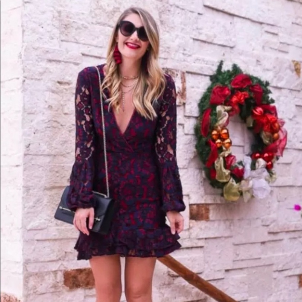 Wayf Kipling Navy Lace Knee length Party Dress